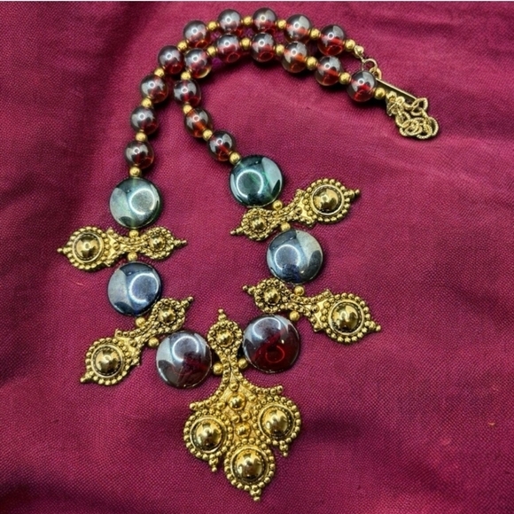 Vintage 90s Jose Maria Barrera for Avon Adriatic Statement Glass Beads Necklace - Picture 3 of 11